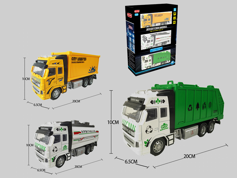 High Simulation Alloy Pull Back Rubbish Car 3PCS( With Light And Music)