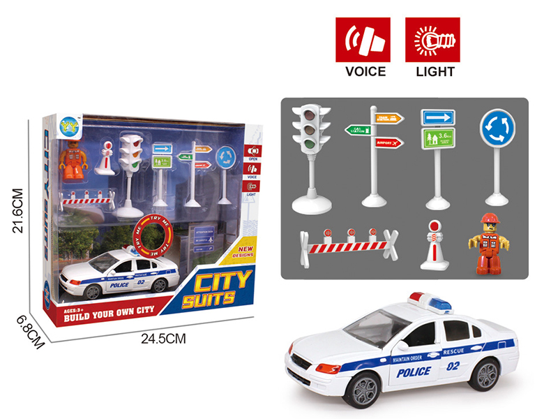 Pull Back Police Car + Roadblock Set