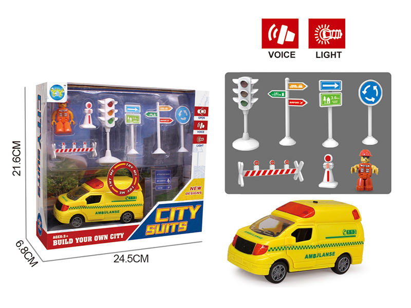 Pull Back Ambulance + Roadblock Set