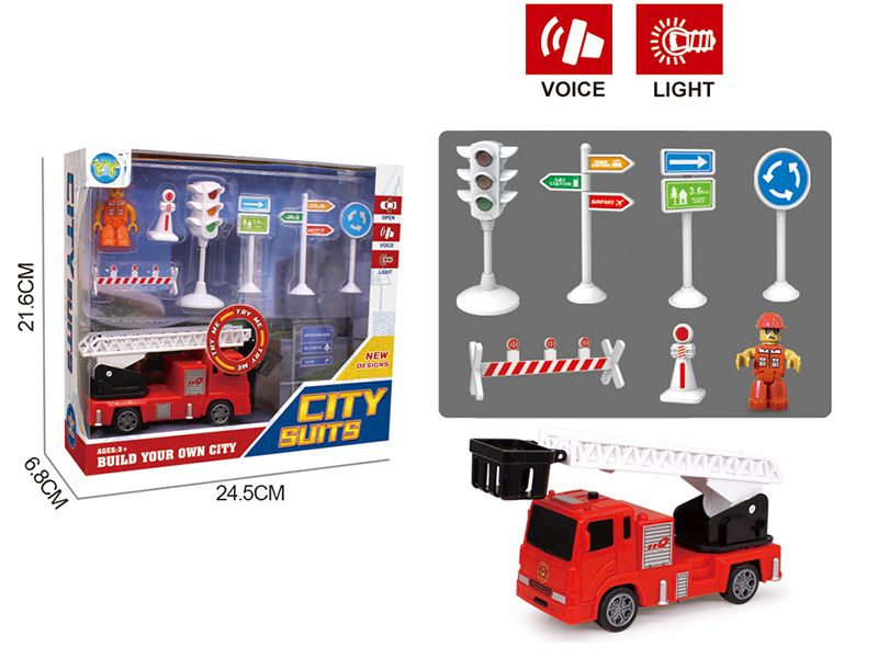 Pull Back Fire Engine + Roadblock Set