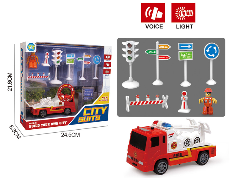 Pull Back Rescue Truck + Roadblock Set