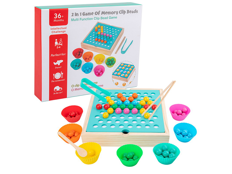 Wooden 4 In 1 Clip Beads Memory Chess