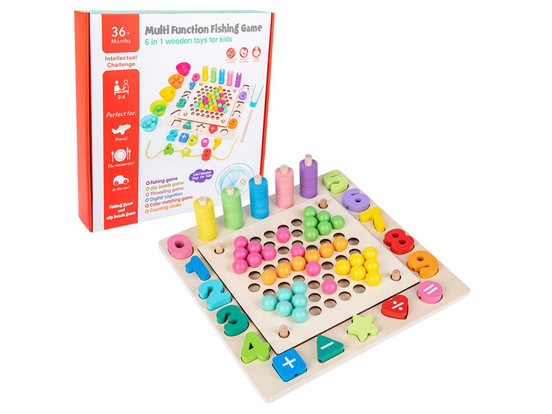 Wooden Multifunctional Clip Beads Fishing Game