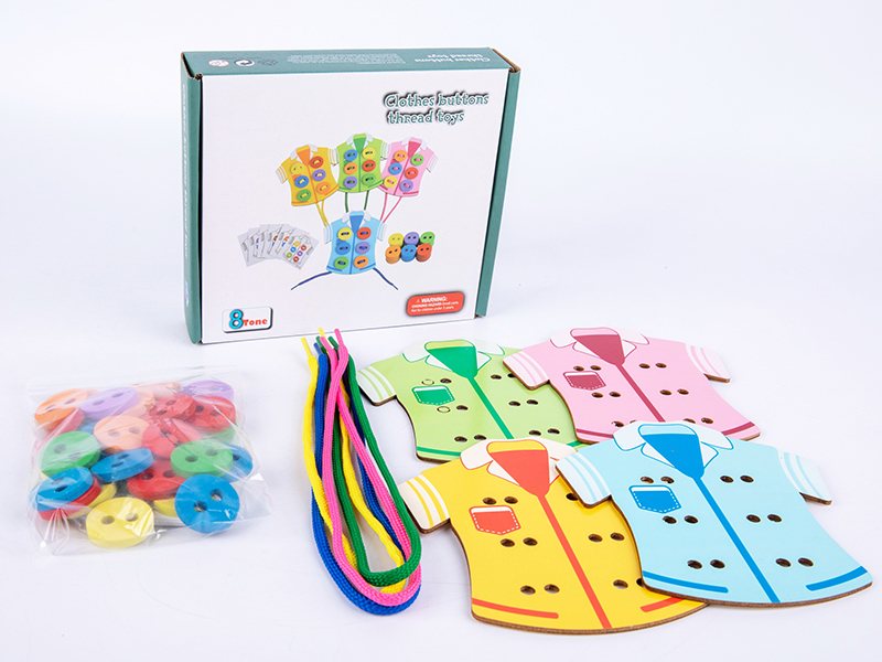 Wooden Clothes Buttons Thread Toys