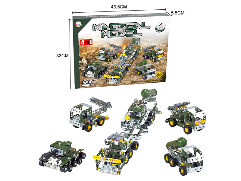 Metal Assembly Military Truck 4 In 1(496PCS)