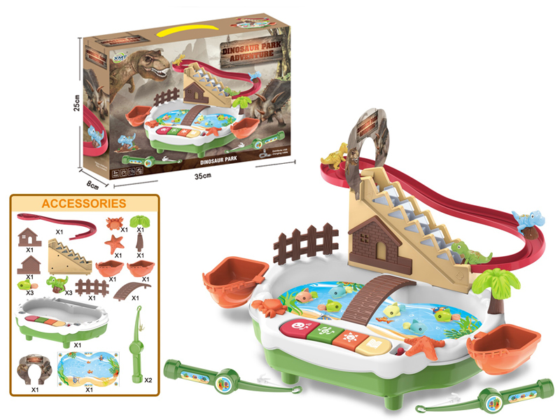 B/O Multifunctional Dinosaur Climbing Stairs Fishing Paradise With Lights And Music