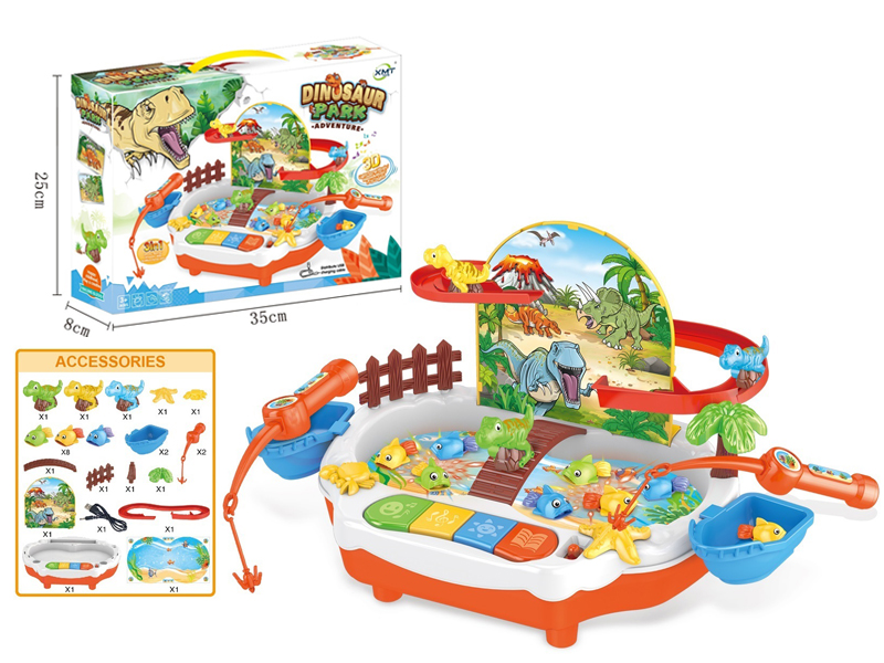 B/O Multifunctional Dinosaur Climbing Stairs Fishing Paradise With Lights And Music