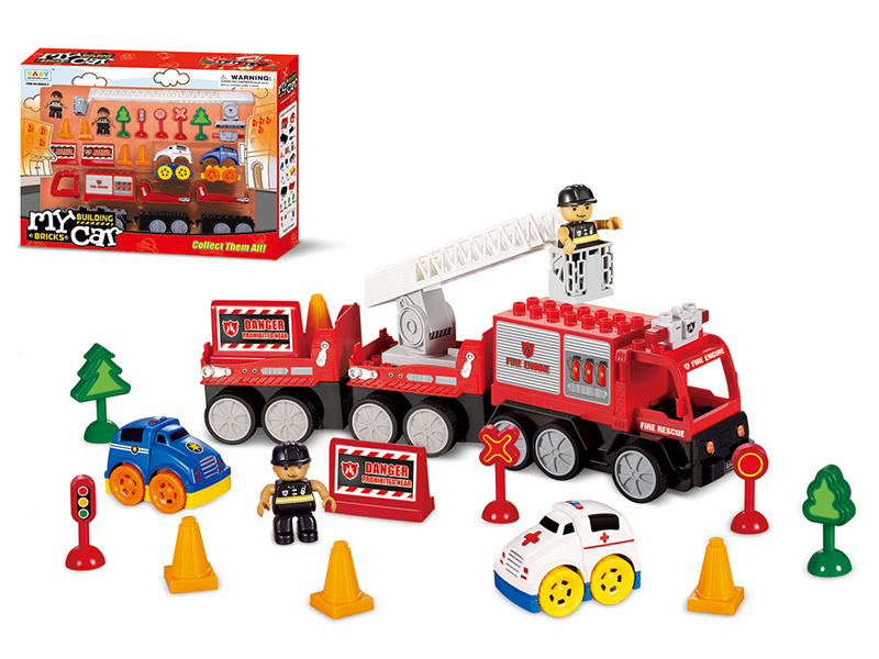 DIY Slide Building Blocks Fire Engine With Lights 31pcs