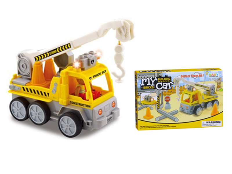 Engineering Truck Building Blocks Assembly Set(Slide/Crane) 10pcs/With Light