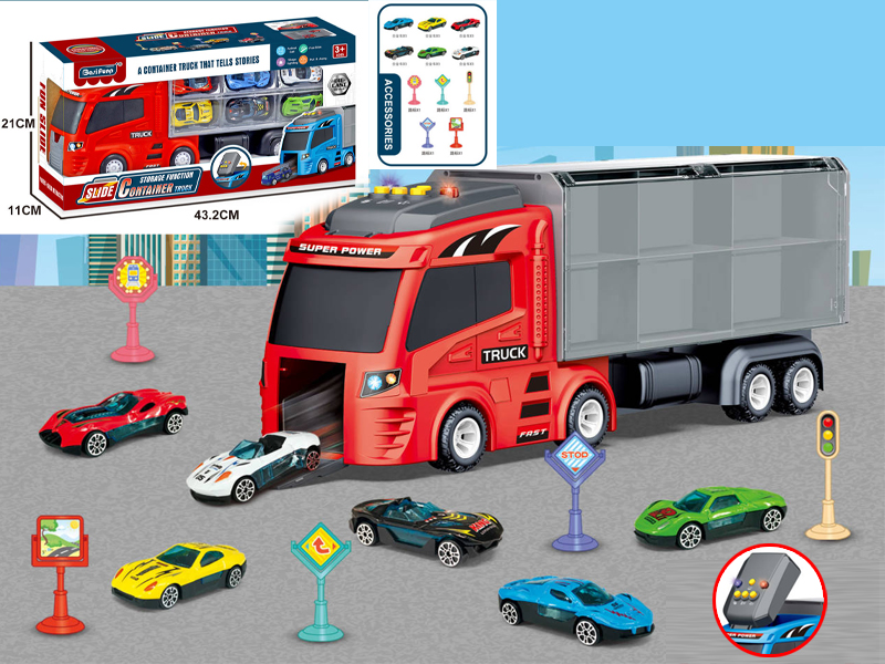 Alloy Simulation, Multi-Function Buttons, Storage Container Truck (Alloy Racing Car) With Light Music