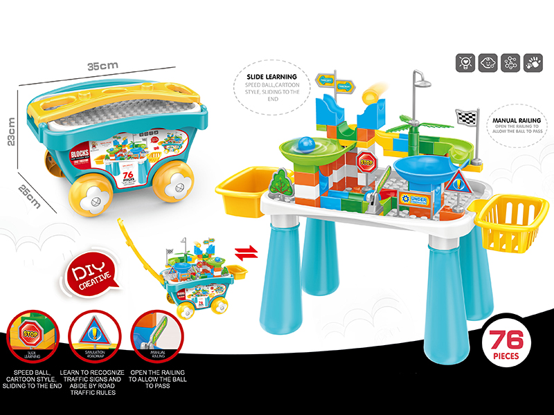 Slideway Rolling Ball Building Blocks Table 76PCS