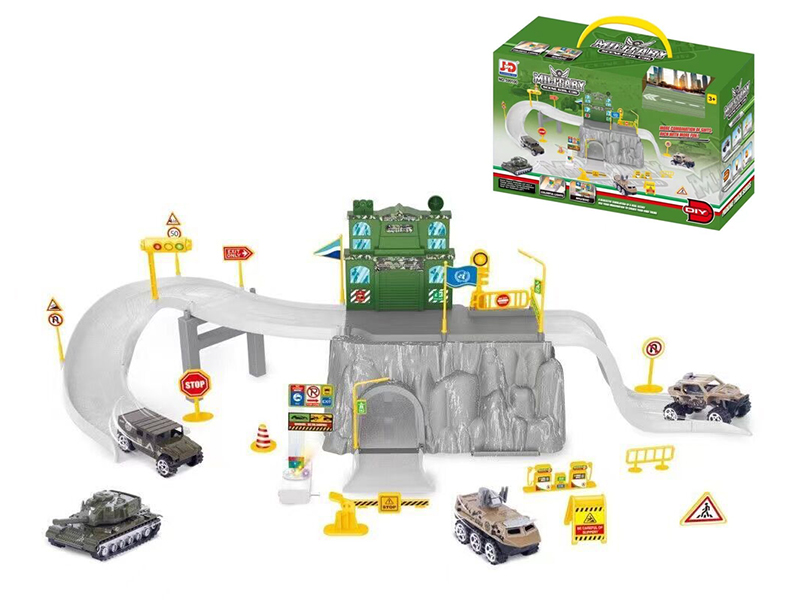 Military Scene Alloy Car Parking Lot With Music And Lights