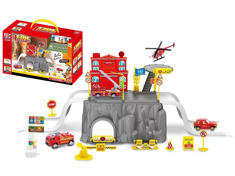 Fire Control Scene Alloy Car Parking Lot With Music And Lights 35pcs