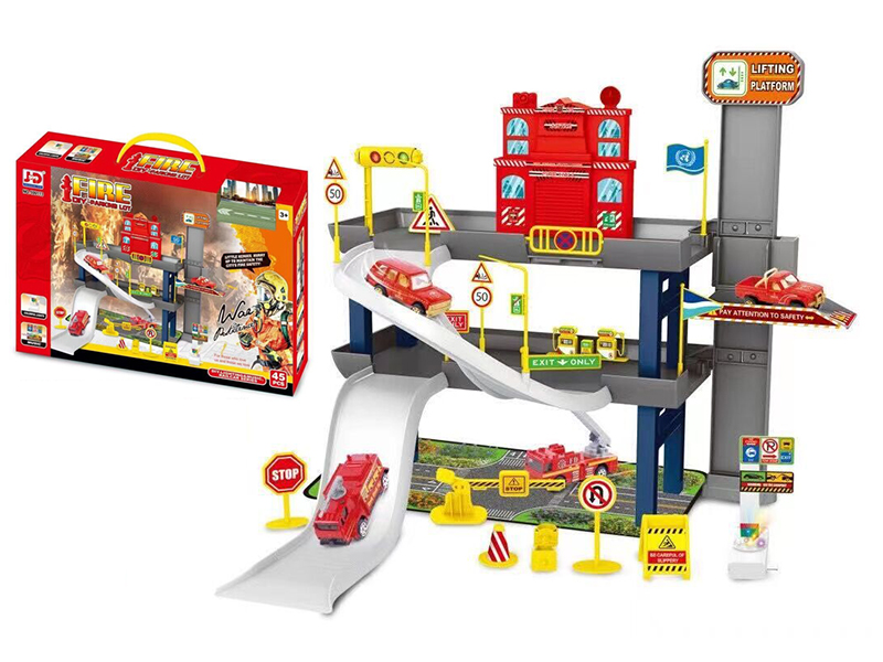 Fire Control Scene Alloy Car Parking Lot With Music And Lights 45pcs