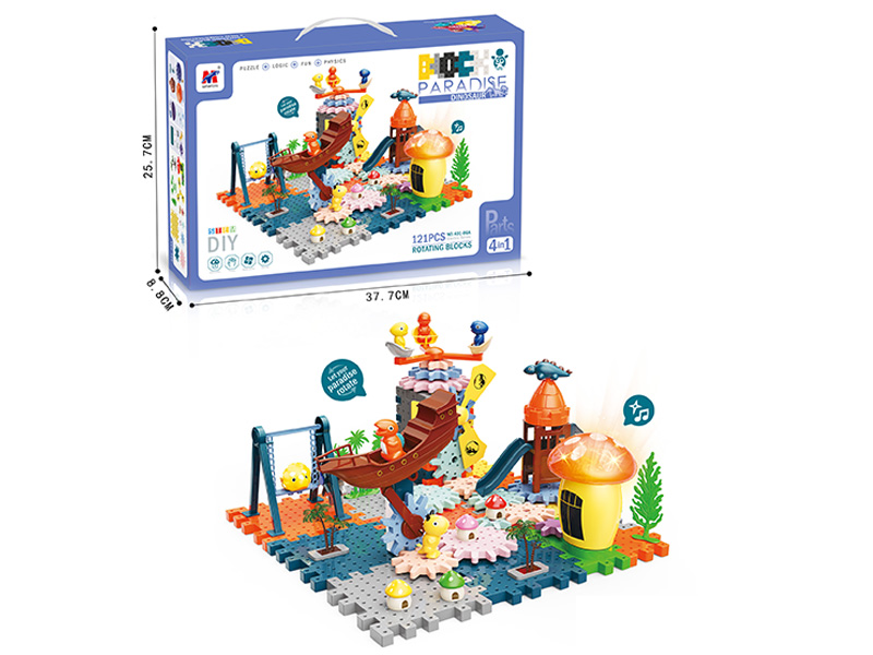 B/O 4 In 1 Dinosaur Building Block Paradise With Lights And Music