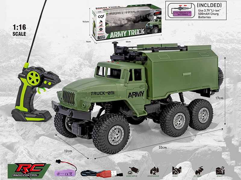 1:16 Remote Control 6 Wheel Drive Army Truck With Light