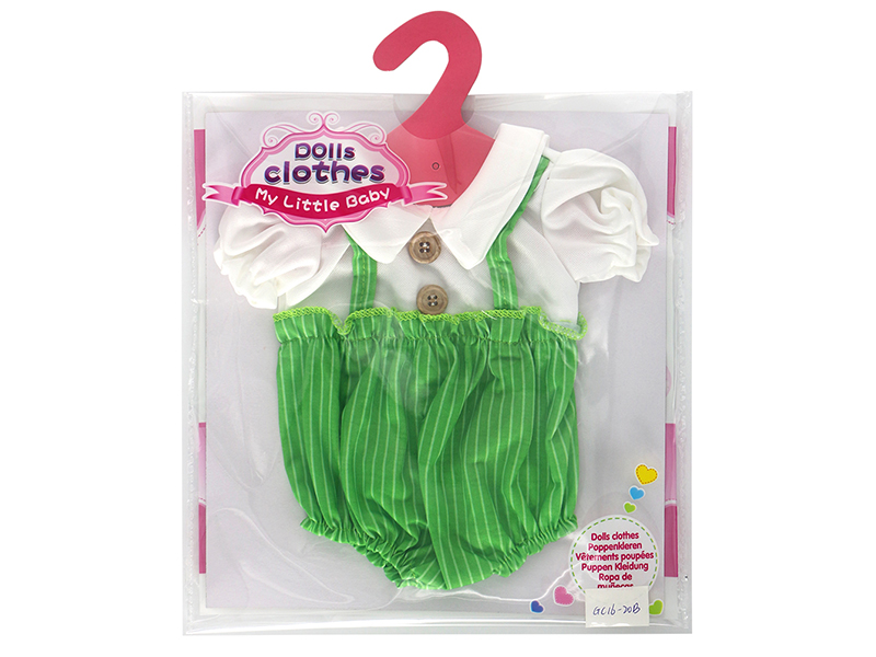 Doll Dress - Green Striped Suspenders