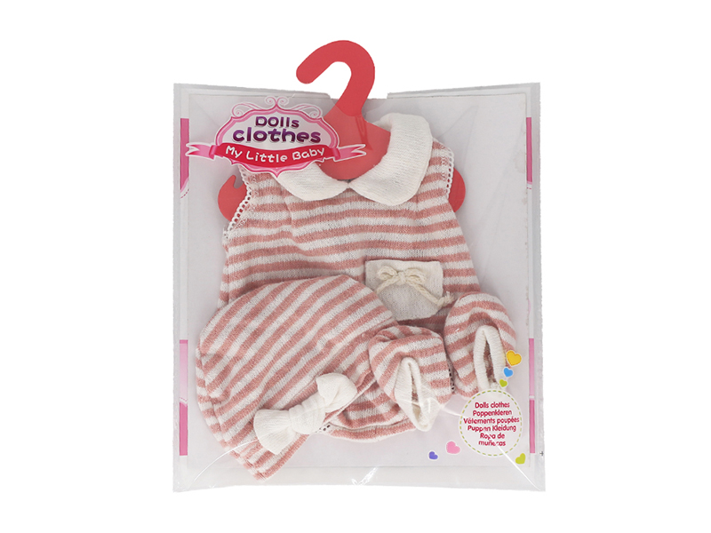 Doll Dress - Brick Red Horizontal Stripe Bottom Garment (Including Hat And Socks)