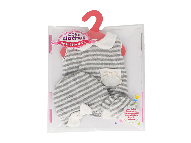 Doll Dress - Grey Striped Bottom Garment (Including Hat And Socks)