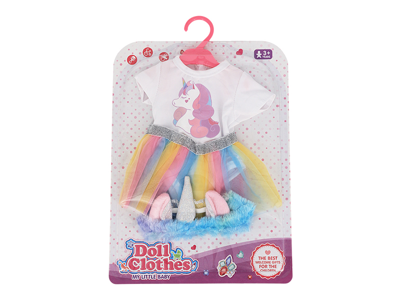 Doll Dress - Olorful Skirt + White Jumpsuit + Head Circumference