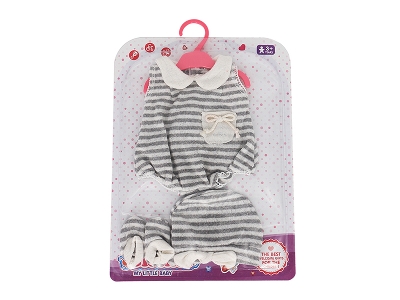 Doll Dress - Grey Striped Bottom Garment (Including Hat And Socks)