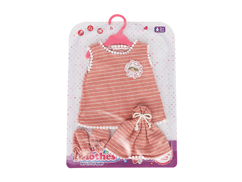 Doll Dress - Brick Red Striped Wool Skirt (Including Hat Socks)