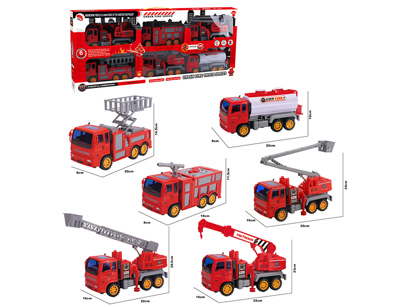 6PCS Friction Medium Fire Engine