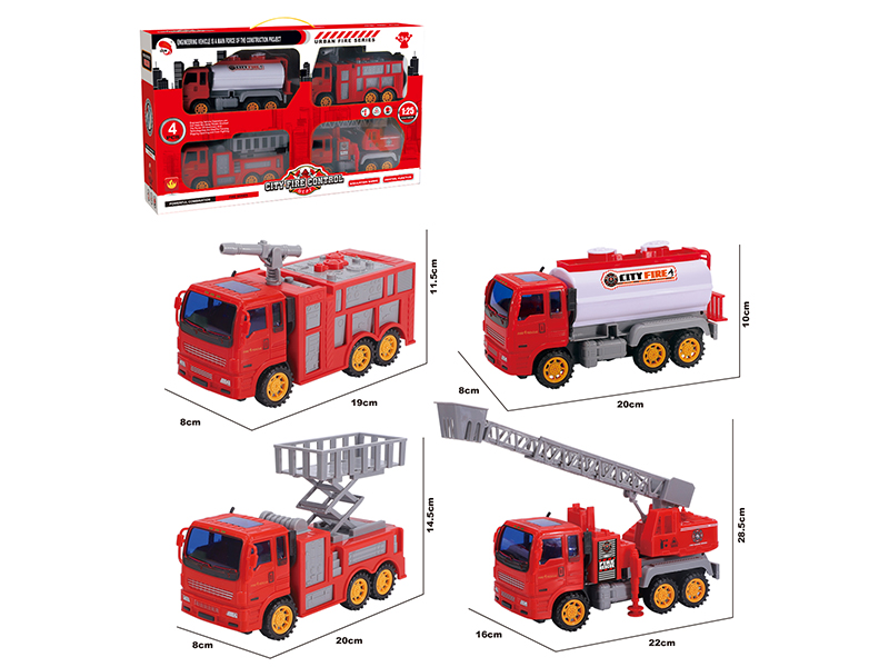 4PCS Friction Medium Fire Engine