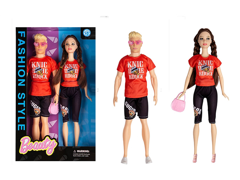 11.5 Inch Solid Live Hand Fashion Couple Doll With Small Bag