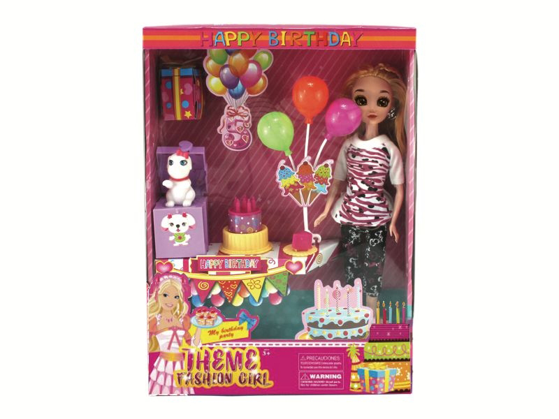 Birthday Theme 11.5 Inch Real Live Hand 3D Eyes Amy Fashion Doll With Earrings, Birthday Cake, Balloons, Birthday Gifts