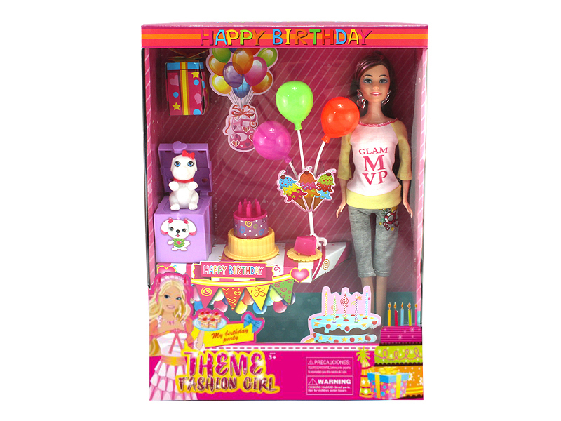 Birthday Theme 11.5 Inch Real Live Hand Amy Fashion Doll With Earrings, Birthday Cake, Balloons, Birthday Gifts