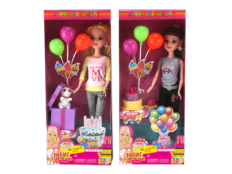 Birthday Theme 11.5 Inch Real Live Hand 3D Eyes Amy Fashion Doll With Earrings, Birthday Cake, Balloons, Birthday Gifts