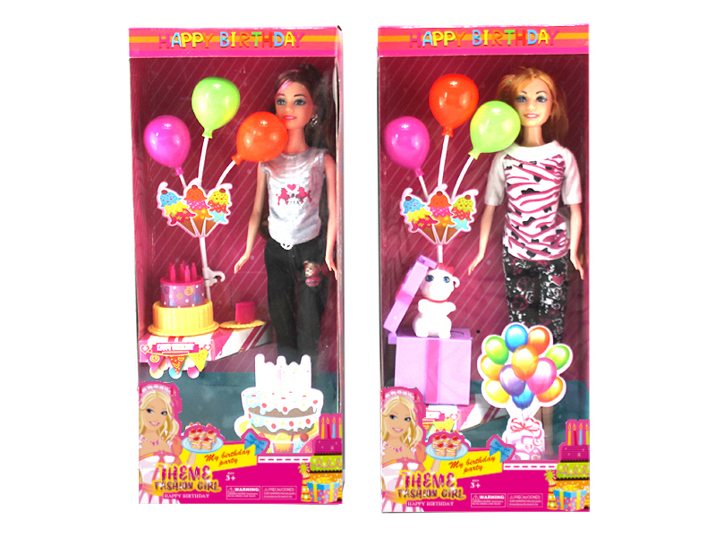 Birthday Theme 11.5 Inch Real Live Hand Amy Fashion Doll With Earrings, Birthday Cake, Balloons, Birthday Gifts