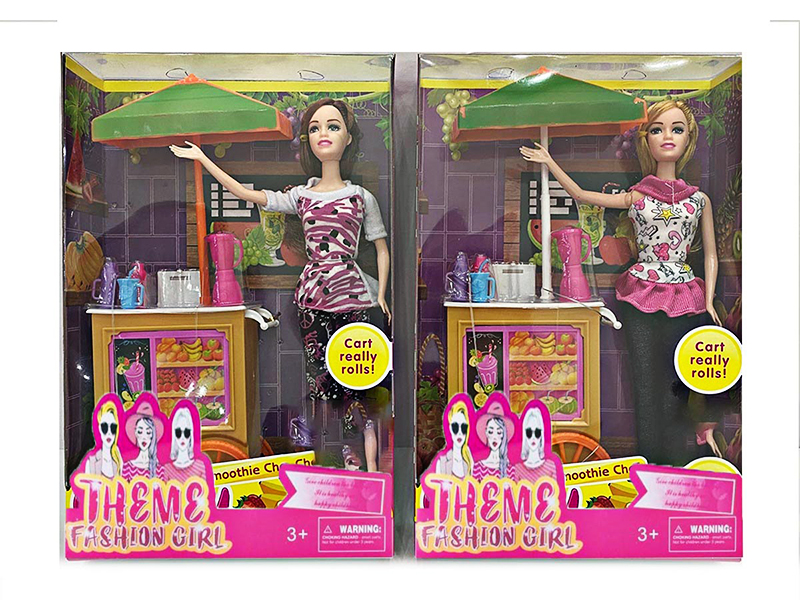 Fruit Juice Store Theme 11.5 Inch Solid Living Hand Long Hair Fashion Doll With Cart, Juicer Blister Accessories