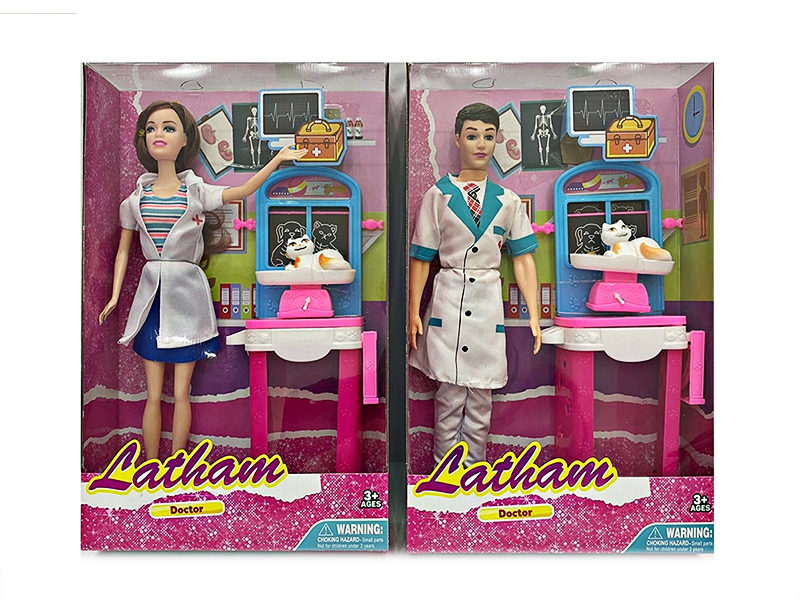 Theme 11.5 Inch Solid And Flexible Female Nurse + Male Doctor With Scale, Pet Cat And Table Accessories