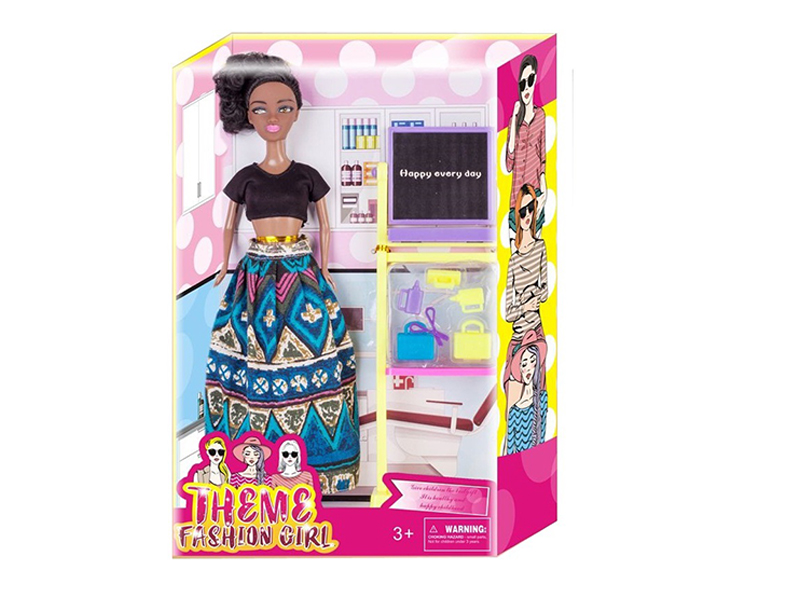 Theme 11.5 Inch Black Doll With Blackboard And Teaching Materials