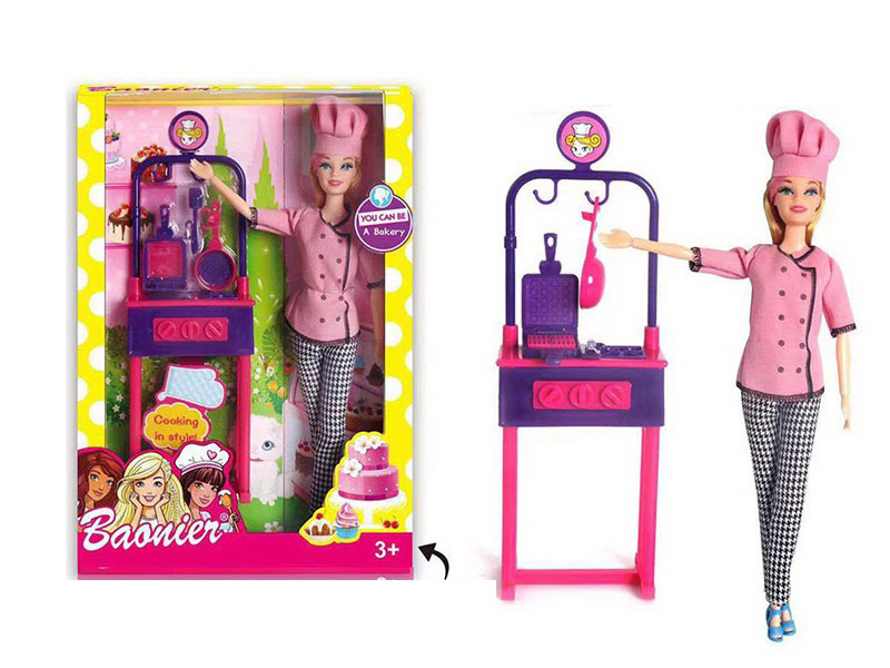 11.5 Inch Solid 9 Joint Chef Doll With Kitchen Table Accessories