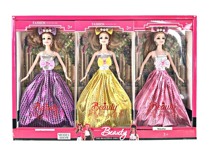 3Pcs 11.5 Inch Solid Living Hand Wedding Dress Big Skirt Doll With Earrings And Bracelets