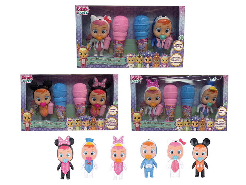 2PCS 5.5 Inch Solid Crying Doll With Colorful Light And Four Tone Ic