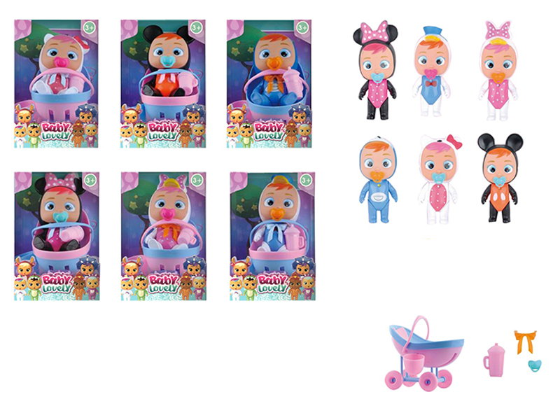 5.5 Inch Plastic Crying Doll With Colorful Light And Four Tone Ic With Cradle