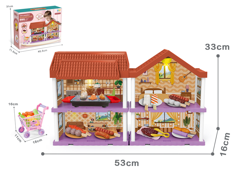 Diy Villa Set With Barbecue / Shopping Cart / Dual Light