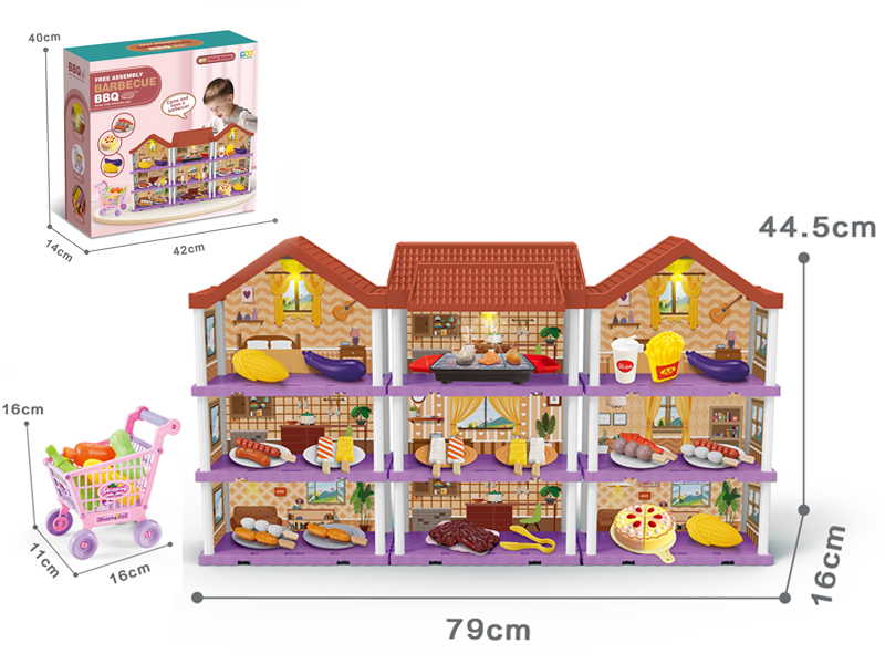 Diy Villa Set With Barbecue / Shopping Cart / Three Lights