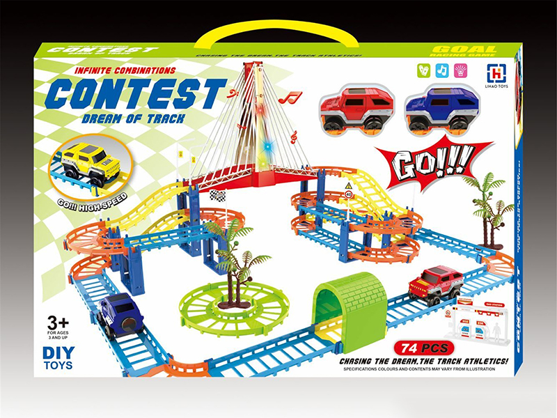 B/O Rail Car With Light And Music 74pcs