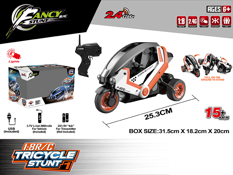 1:8 2.4G Remote Control Three-Wheeled Stunt Motorcycle