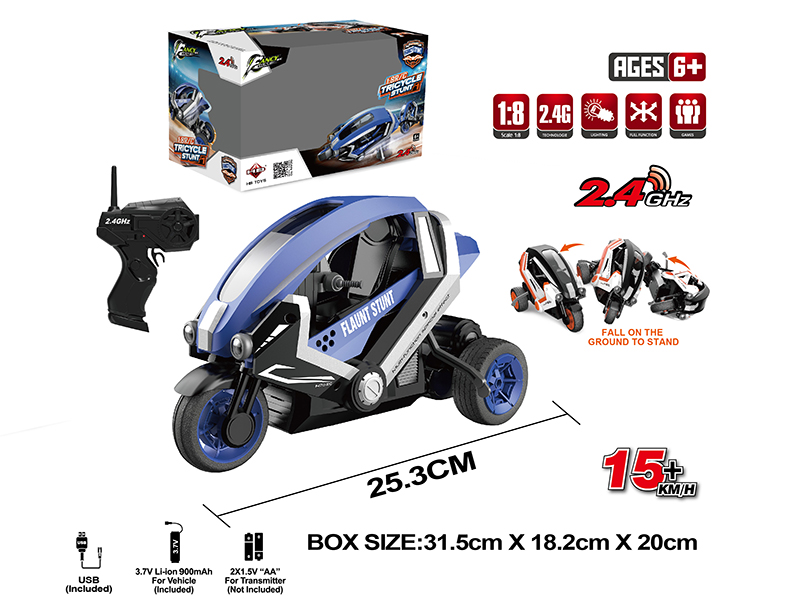 1:8 2.4G Remote Control Three-Wheeled Stunt Motorcycle