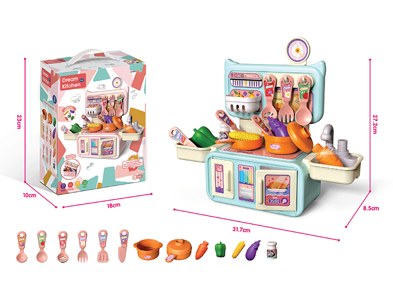 Pink Blue Storage Kitchenette Set With Water Outlet Function
