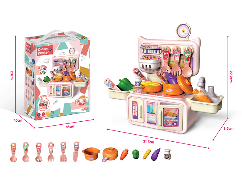 Pink Storage Kitchenette Set With Water Outlet Function