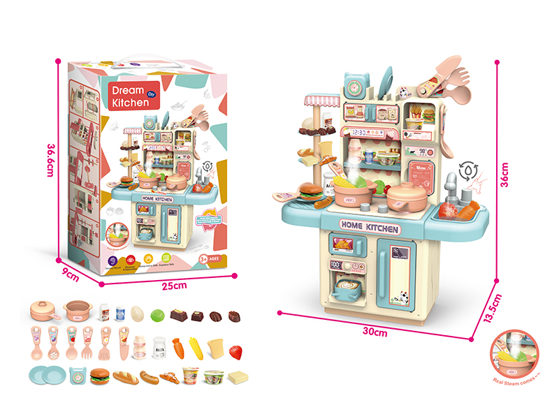 Pink Blue Kitchen Counter With Light Spray
