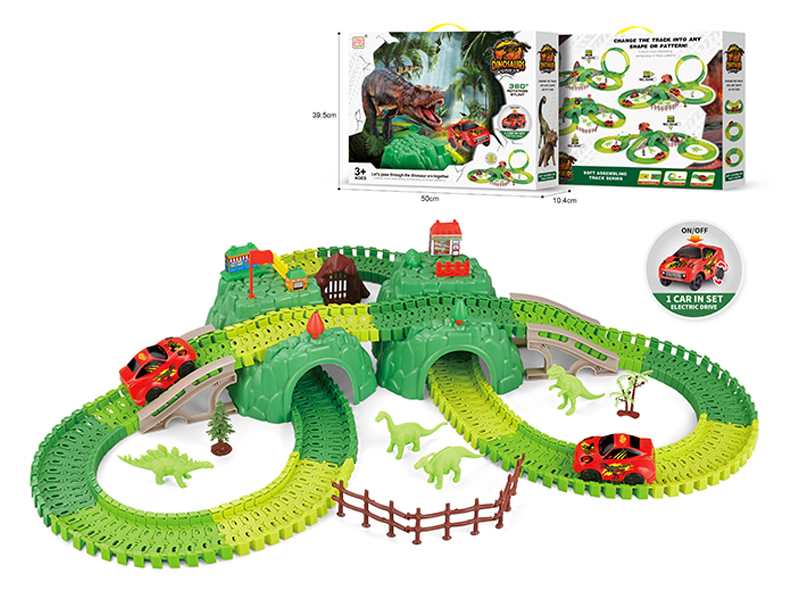 224PCS Dinosaur Car Double Mountain Cave Soft Track