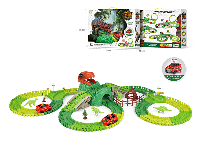 243PCS Dinosaur Car Double Mountain Cave Soft Track